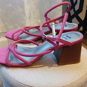 W by Worth Pink Strappy Block Heel Sandals